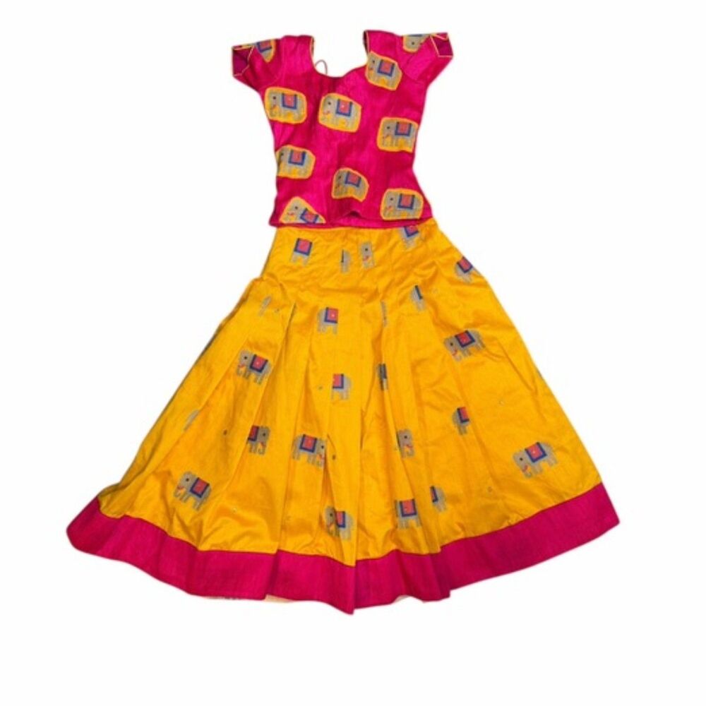 Handloom Ikat Silk Pattu Pavadai Set – Elephant Motif